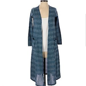 LuLaRoe "Sarah" Blue and Gray Striped Cardigan Duster